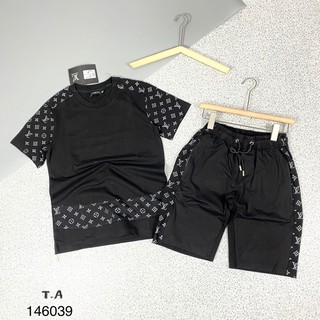 Bộ Nam Ngắn Tay Pha Vạch Vân Hoa Nổi