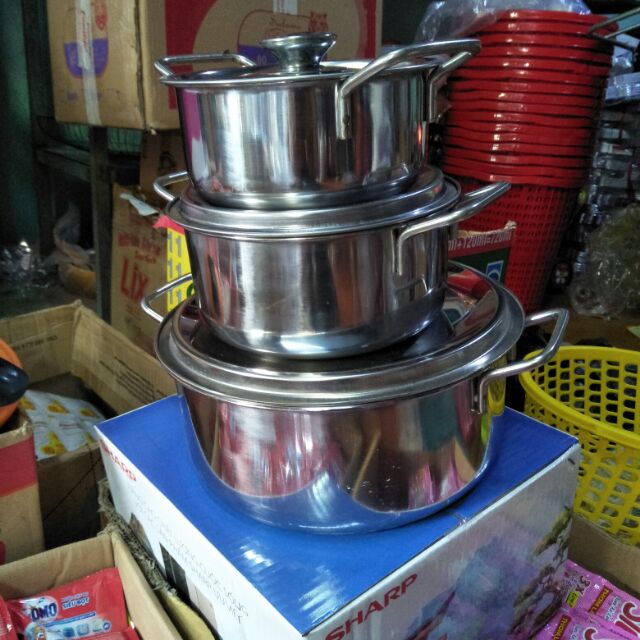Bộ  3 nồi  inox cao  cấp quà tặng  của  Sharp.
