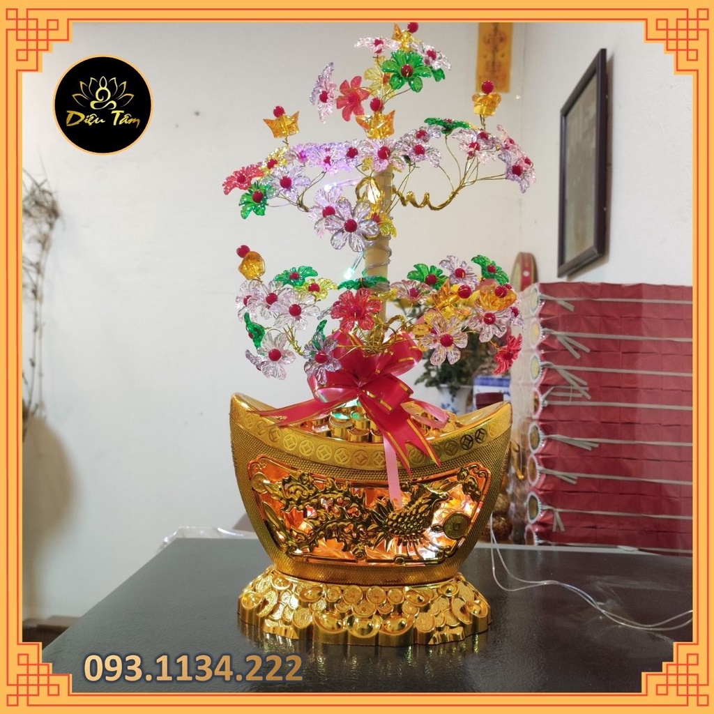 Cây phú quý tài lộc có đèn trang trí ban thờ đồ phong thuỷ