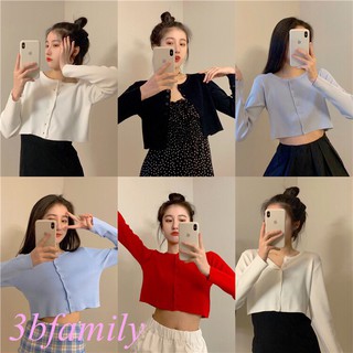 Hàng sẵn - Áo khoác len cardigan / áo len croptop tay dài màu trơn HAK05