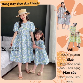 [THIẾT KẾ GIA ĐÌNH] Set đôi họa tiết hoa với form dáng đầm babydoll tay phồng phù hợp với mọi hoàn cảnh