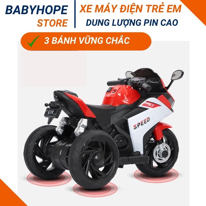 Xe máy điện trẻ em Xe máy điện cho bé R3 SPEED sử dụng chân ga tải trọng &gt; 60kg