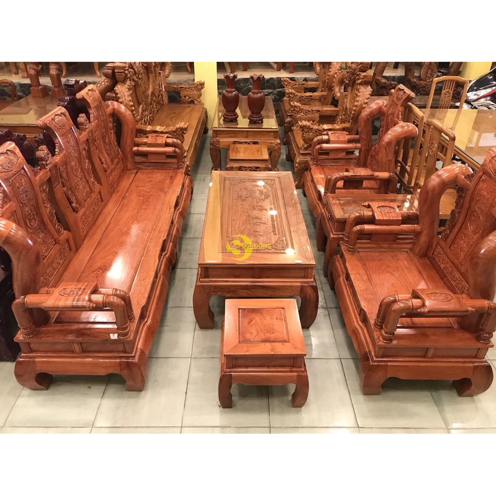 Bộ bàn ghế tần thuỷ hoàng gỗ hương đá tay 12, 6 món
