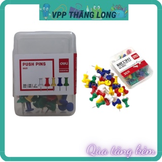 Đinh ghim, ghim mũ nhựa Deli 0021 nhiều màu gắn bảng nỉ