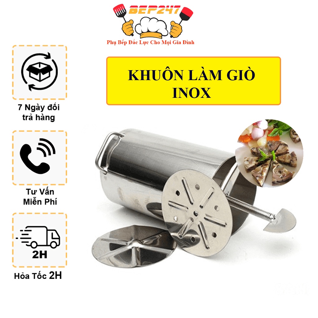 Khuôn Làm Giò Thủ Inox 304 Cao Cấp, Khuôn Giò Xào Giò Lụa Loại 1Kg 2Kg - Tháo Lắp Dễ Dàng Vệ Sinh