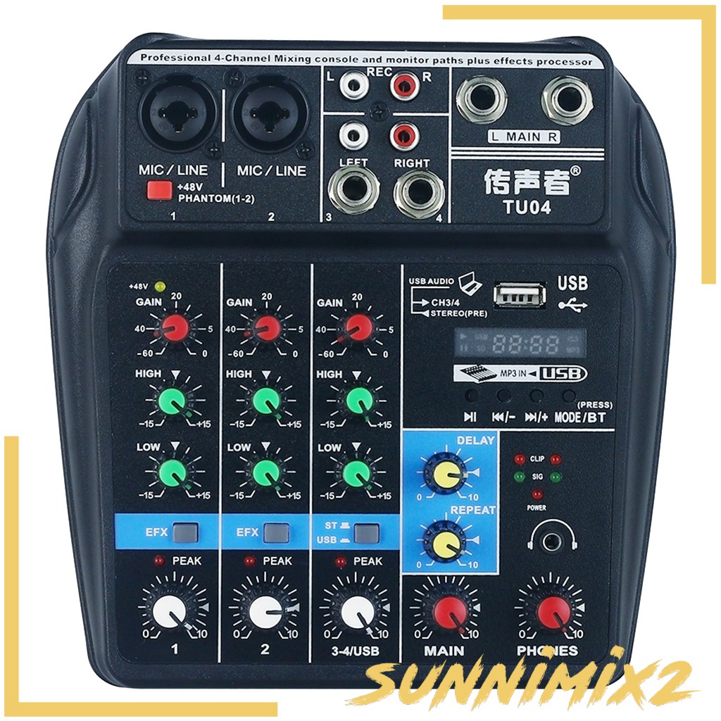 4 Channel USB Audio Mixer Mixing Console Sound Card Small Mixer Black