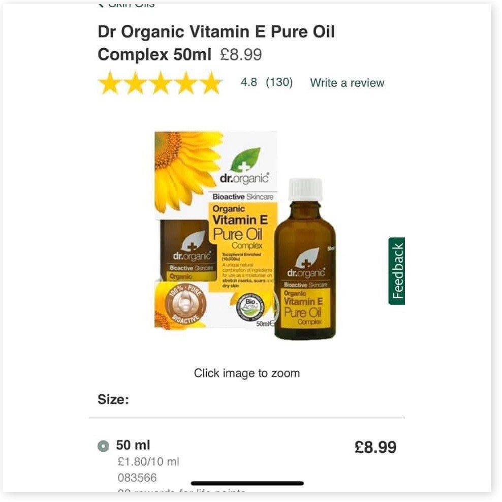 [Mã giảm giá mỹ phẩm chính hãng] Dr Organic - Tinh dầu hoa hướng dương Vitamin E dưỡng da làm mở sẹo