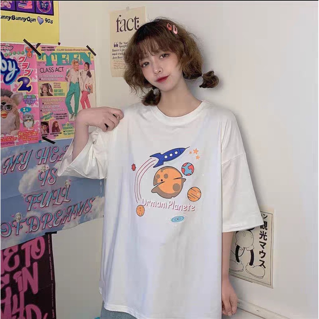 Áo Thun Tay Lỡ DRMAM SPACE Unisex (Trắng/Đen)