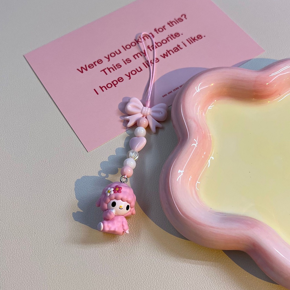 Móc Khóa Điện Thoại Hình Cừu Hồng Dễ Thương Diy