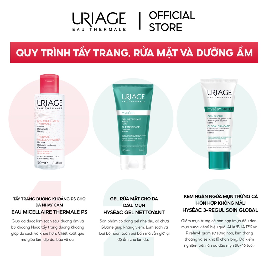 [Date 11.2022] Tẩy trang dưỡng khoáng PS cho da nhạy cảm URIAGE EAU MICELLAIRE THERMALE PS 100ml