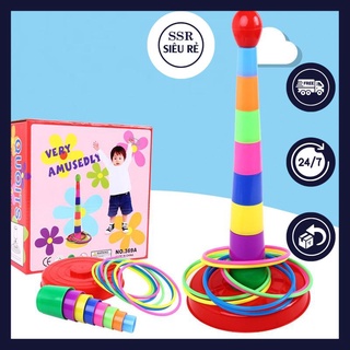 Bộ trò chơi thảy vòng cho bé, ném vòng - 8 vòng, 1 cột