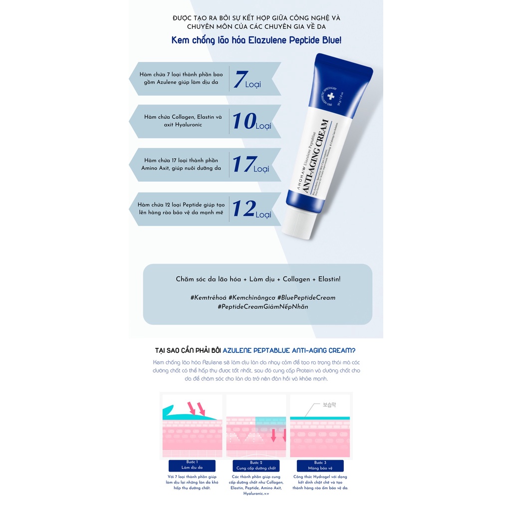 Kem dưỡng chống lão hóa, xóa nhăn Ahohaw Elazulene Peptablue Anti- Aging Cream  chính hãng