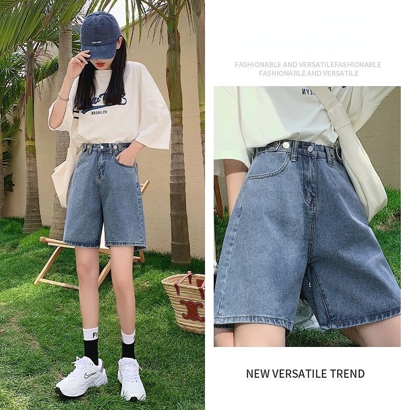 Quần Short denim Lưng Cao Ống Rộng Phong Cách Hàn Quốc Thời Trang Cho Nữ