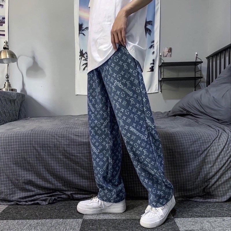 Quần Baggy Nam Ống Suông Rộng In Họa Tiết LV Quần Jean Nam Hot Nhất 2022 JSLV01