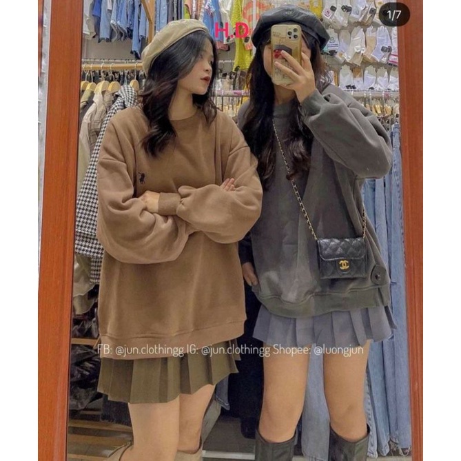 Áo Sweater cổ tròn dài tay bồng logo Ngựa Đen, thun hoodie form rộng UlzzangChất đẹp Không Bai xù Trend 2022