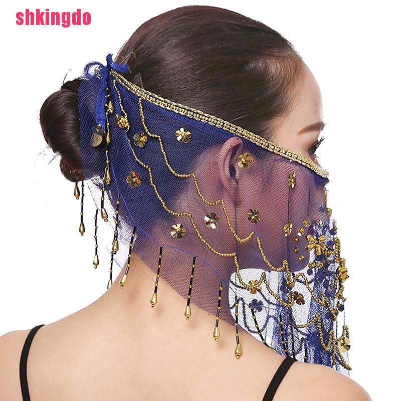 Mạng che mặt vải lưới thêu hoa mận phong cách Ấn Độ cho nữ múa bụng