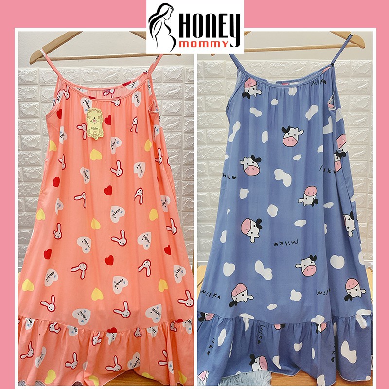 Váy Lanh 2 Dây Form Rộng Bầu Béo Mặc Thoải Mái Váy Ngủ Mặc Ở Nhà HT4802 Honey Mommy