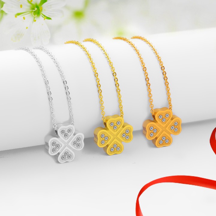 DÂY CHUYỀN TITAN CỎ 4 BỐN LÁ TN122 SIÊU ĐẸP BỀN MÀU