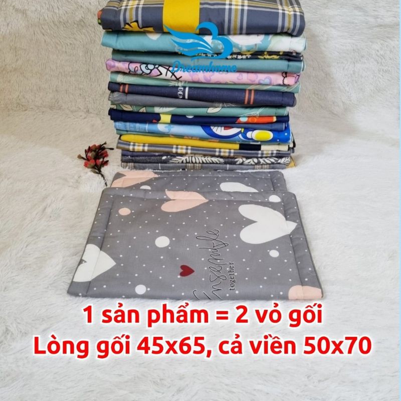 Vỏ gối nằm cotton cao cấp đẹp 45x65 có lót bông dây khóa kéo 1 đôi