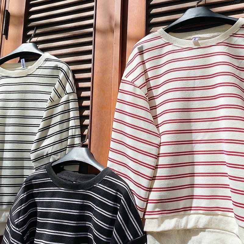 Áo TAY DÀI NINI SWEATER thiết kế sọc trẻ trung tay áo bo chun hàng nhập quảng châu cổ tròn
