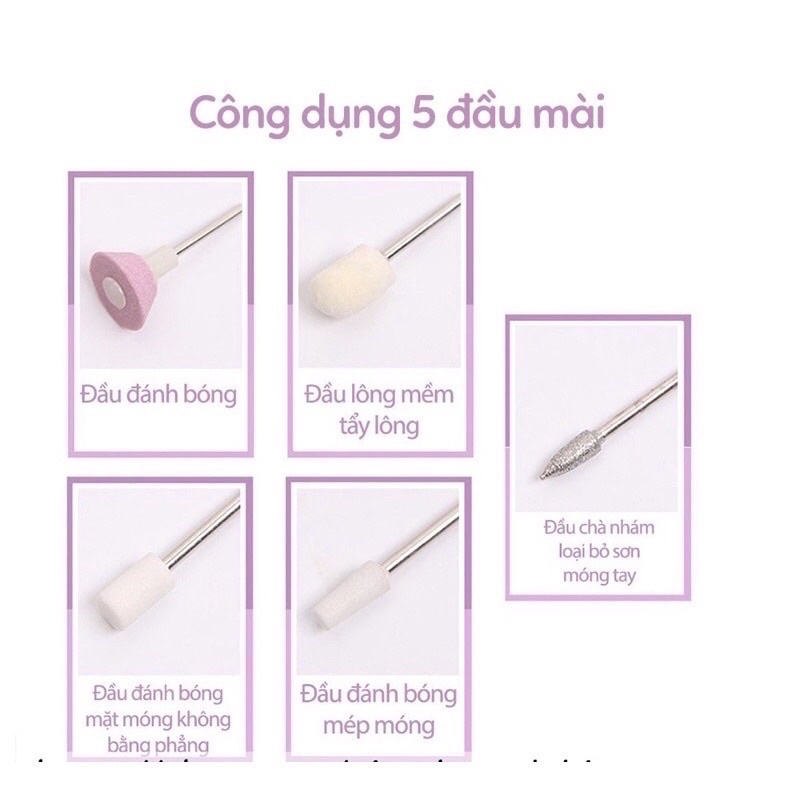 Máy mài móng Finishing Touch Máy dũa móng tay làm nail chuyên nghiệp 5 đầu mài có đèn led loại sạc điện