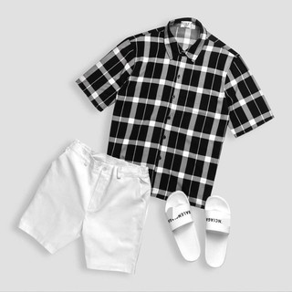 Sơ mi kẻ caro cộc tay, nam , nữ, from rộng unisex