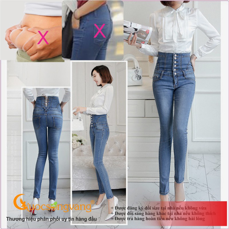Quần nữ quần jean nữ lưng cao nhiều nút thắt dây GLQ026 Cuocsongvang