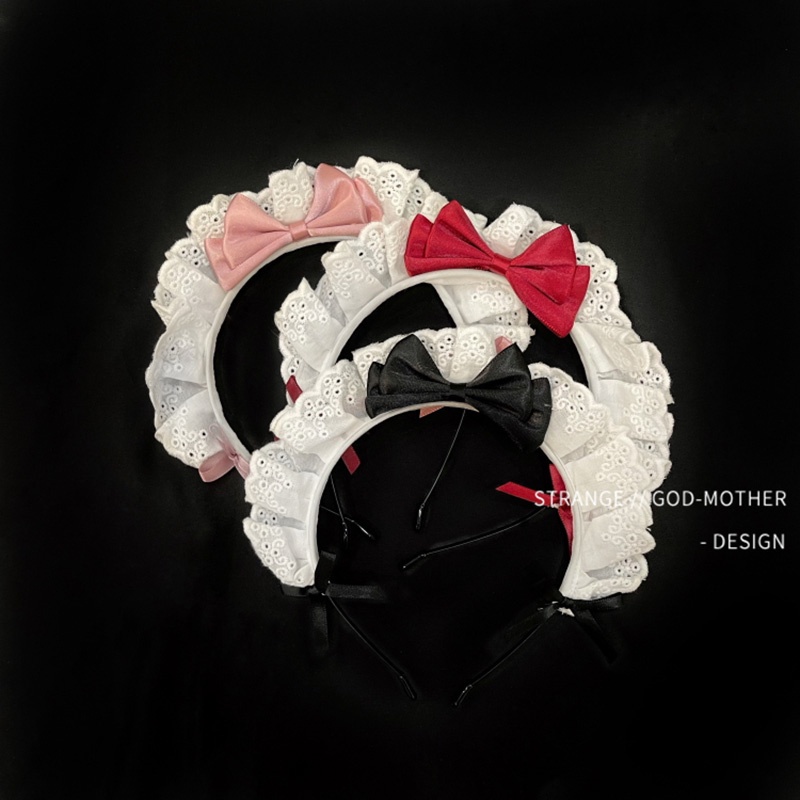 Băng đô cài tóc phối nơ ren màu đen phong cách retro Nhật Bản dành cho nữ