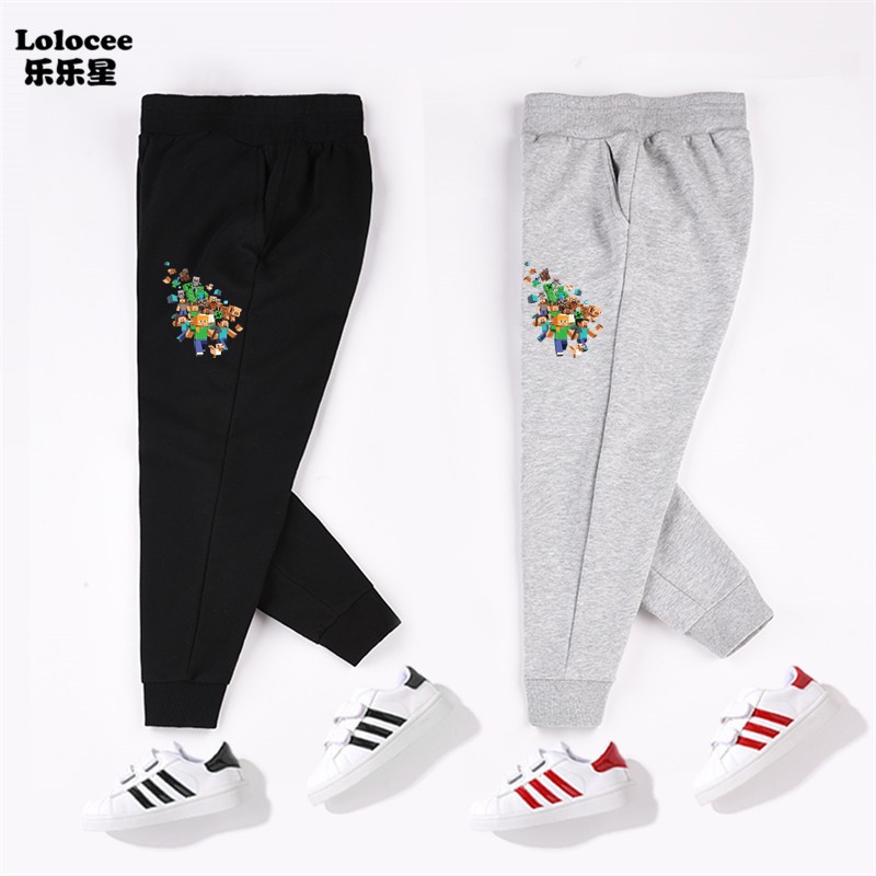 Kids Anime Games My World Pants Boys Black Gray Long Trousers Minecraft Video Game Sweatpants