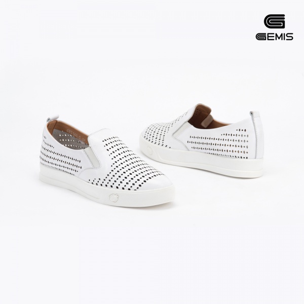 Giày Slip on đế cao da bò laze Gemis – GM00040 Đen/Trắng