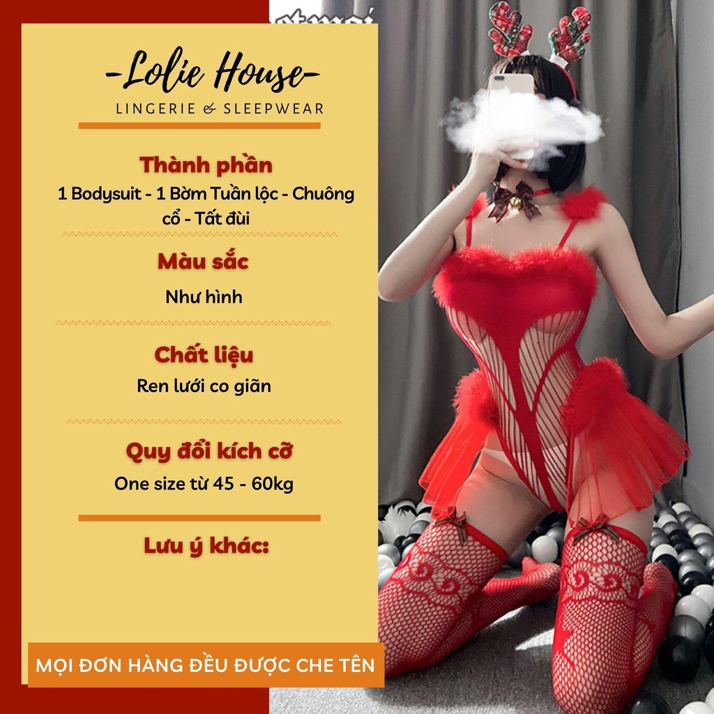 Cosplay noel giáng sinh sexy gợi cảm gồm bodysuit ren lưới đầy đủ phụ kiện LOLIE HOUSE – BS8