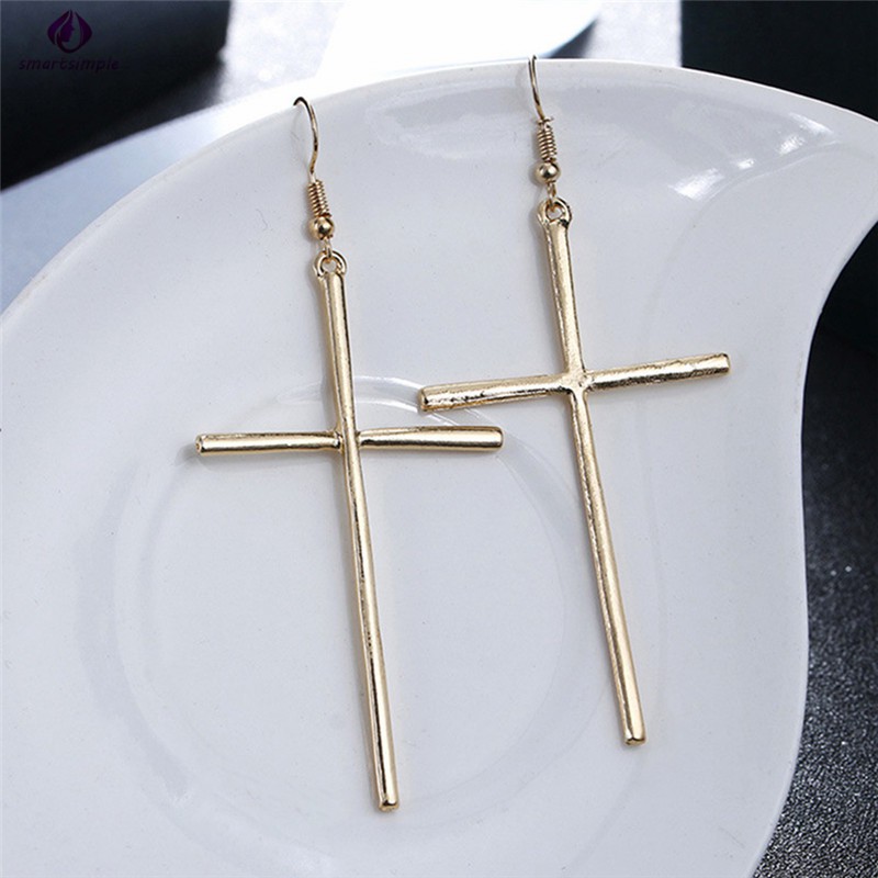 SS Vintage Hip-hop Ladies Stainless Steel Ear Stud Punk Rock Style Alloy Cross Drop Earrings