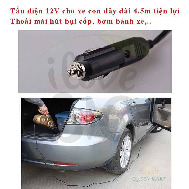 Máy hút bụi xe hơi cầm tay 4 trong 1 kiêm bơm lốp đèn pin và áp suất - Máy hút bụi cầm tay oto kiêm bơm lốp đa năng LNT