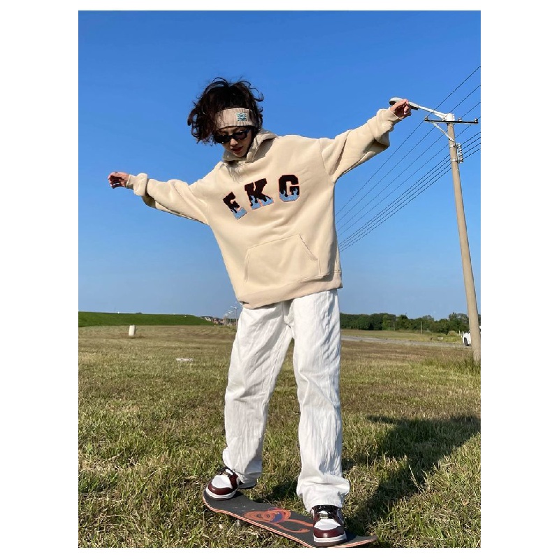 Áo hoodie lót nhung dày dặn dáng rộng in chữ thời trang thu đông dành cho nam và nữ | BigBuy360 - bigbuy360.vn