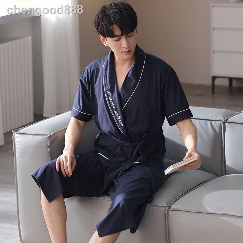 Áo Choàng Ngủ Tay Ngắn Dáng Rộng Vải Cotton Mỏng Thời Trang Cao Cấp Cho Nam
