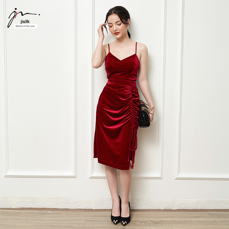 Chân váy nhung chữ a, chân đầm công sở nữ suông thu đông màu đen đỏ nâu thiết kế Hàn Quốc Meedi N.CVD-01 - jisilk | BigBuy360 - bigbuy360.vn