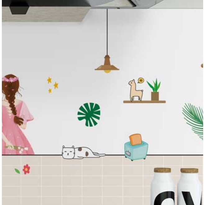 Decal giấy dán bếp tráng nhôm cách nhiệt YT074 CÔ GÁI khổ 60cm