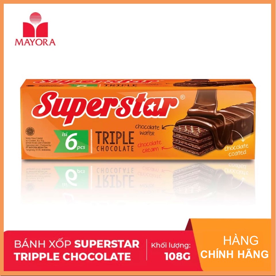 Bánh xốp Super Star Triple Choco 108g