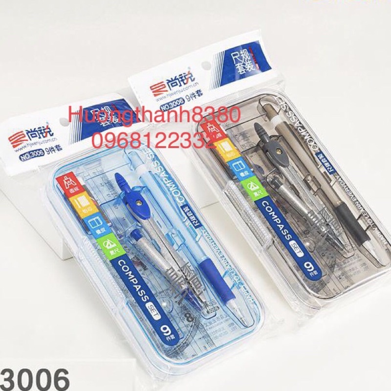 Bộ compa sắt 3006 loại to kèm eke thước kẻ.