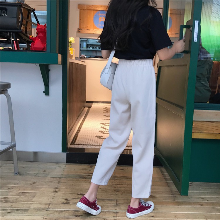 SUXI Quần dài lưng cao chất liệu co giãn thiết kế thanh lịch