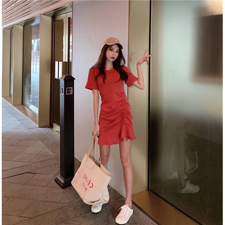 Đầm Midi Tay Ngắn Màu Trơn Phong Cách Hàn Quốc | BigBuy360 - bigbuy360.vn