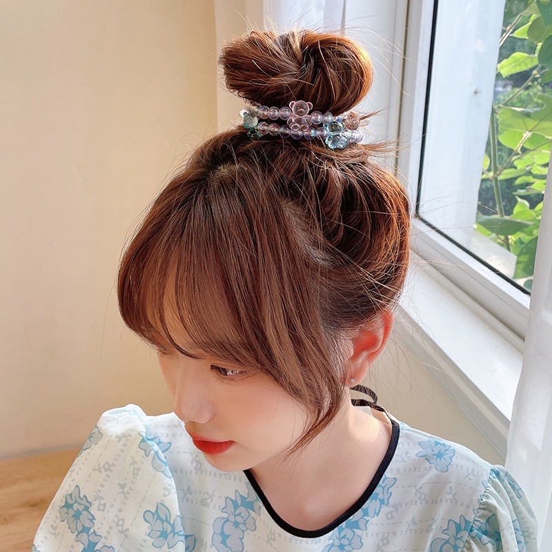 Dây Cột Tóc Cao Su Đính Hạt Pha Lê Hình Gấu Dễ Thương Cho Nữ