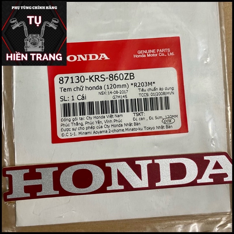 TEM “HONDA” 120mm MÀU BẠC NỀN ĐỎ ĐÔ R203M ZIN FUTURE I/II/WAVE 2 ĐÈN MÀU ĐỎ ĐÔ CHÍNH HÃNG HONDA