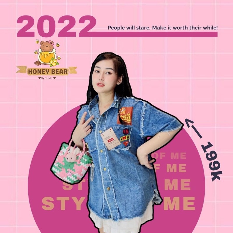 ÁO SƠ MI DENIM RÁCH PHỐI STICKER DỂ THƯƠNG - HB026