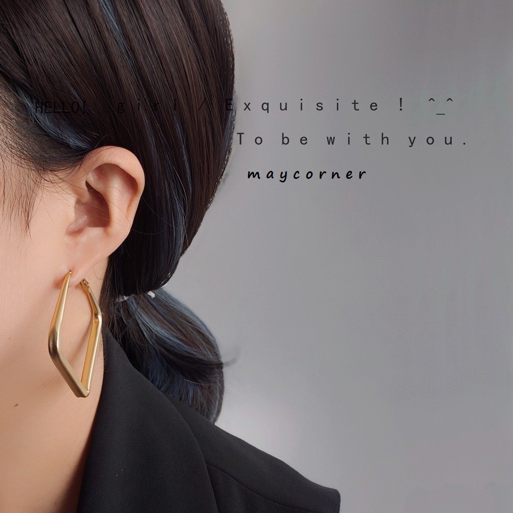 Khuyên tai hình học vuông vàng mạ bạc 925 cao cấp mã 1496