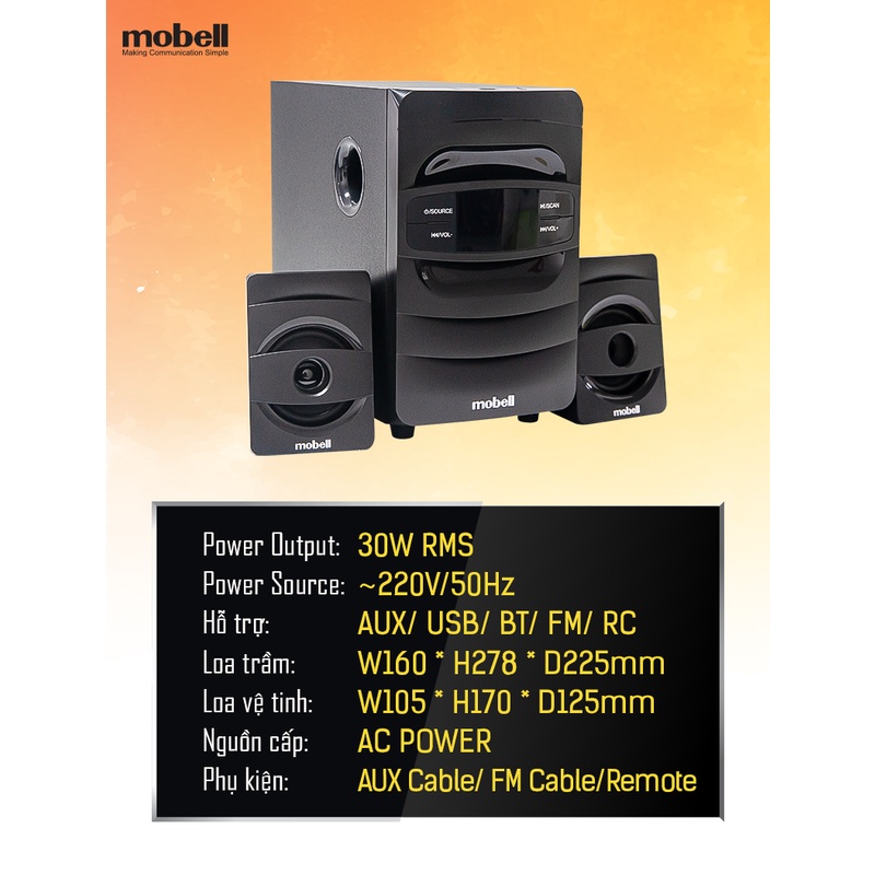 Loa Máy Tính 2.1 Để Bàn Bluetooth USB Thể Nhớ SD FM Romote Loa mobell MB-6200 Bỏa Hành 12 Tháng