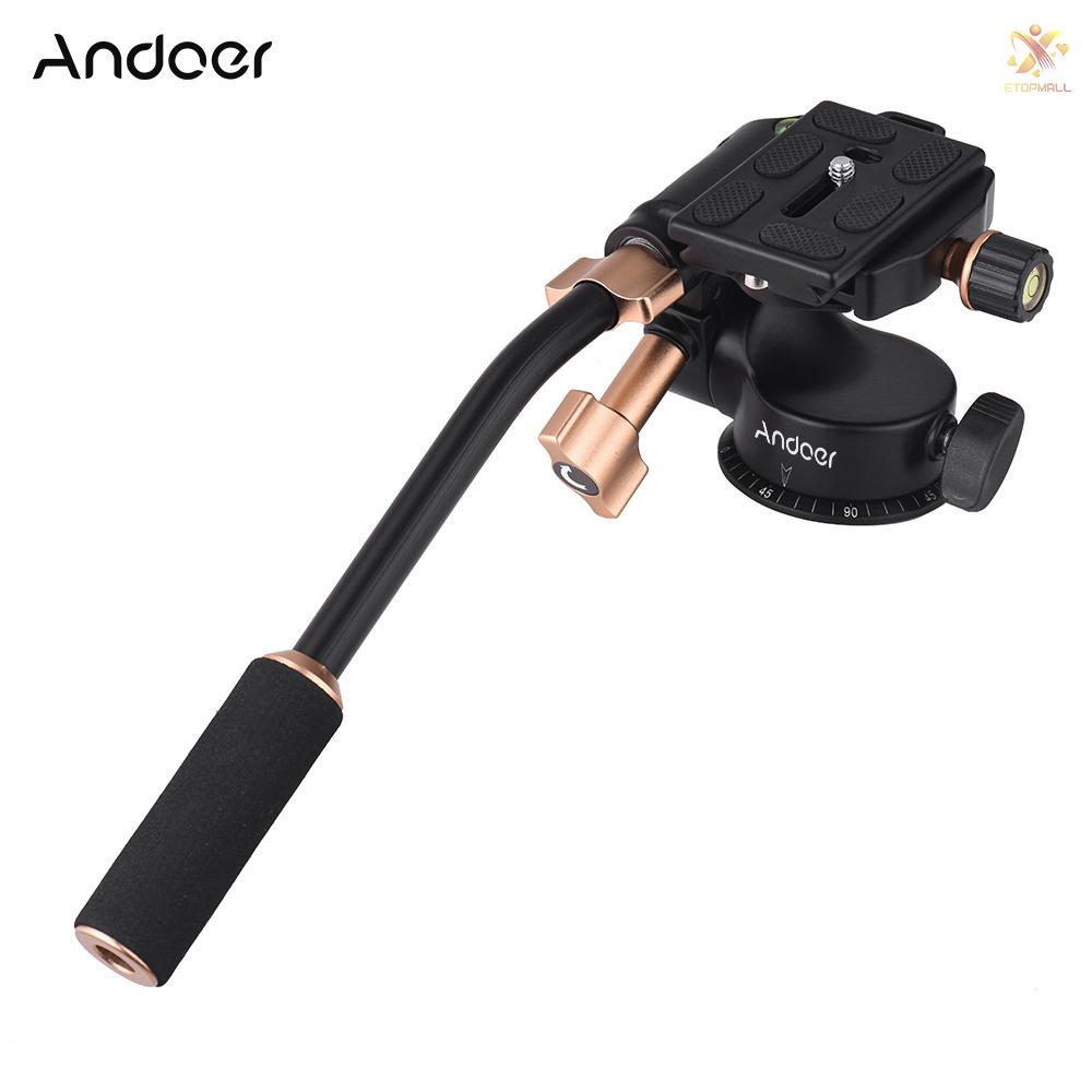 ET Andoer Q08S Aluminum Alloy 3-Way Damping Video Head Tripod Head with Pan Bar Handle Support 360° Panoramic Shooting 1/4&quot; Screw Mount 3/8&quot; Screw Hole for DSLR ILDC Camera for Tripod Monopod Max. Load 6kg