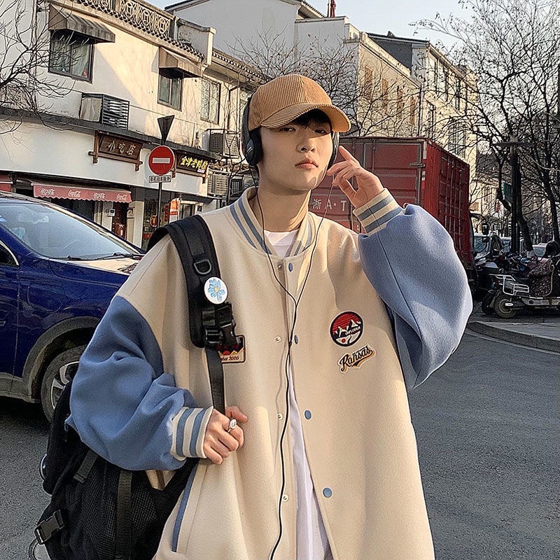 Áo khoác bomber varsity jacket phong cách bóng chày màu xanh mint mới phù hợp cho các cặp tình nhân