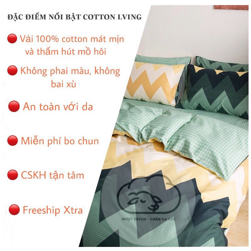 Bộ Chăn Ga Gối ❤️ Cotton Living kẻ ziczac đủ mọi size đệm cotton 100% chăn ga Hàn Quốc Mượt Decor nhập khẩu chính hãng