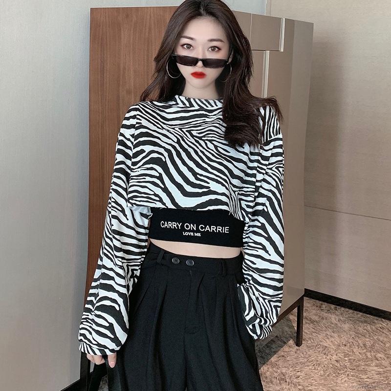 Áo crop tay dài họa tiết ngựa vằn / Áo không tay thời trang cho nữ | BigBuy360 - bigbuy360.vn